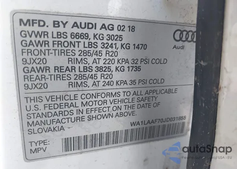 2018 Audi Q7 3.0T Premium from USA, damaged, VIN WA1LAAF70JD031855